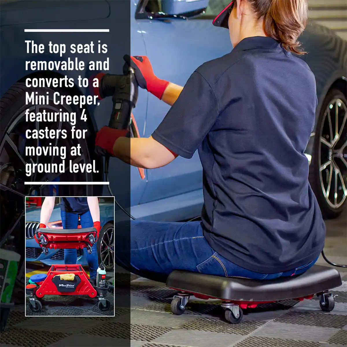 Sit on Detailing Creeper with Bottle Holder and Comfortable Seat for Car Detailing